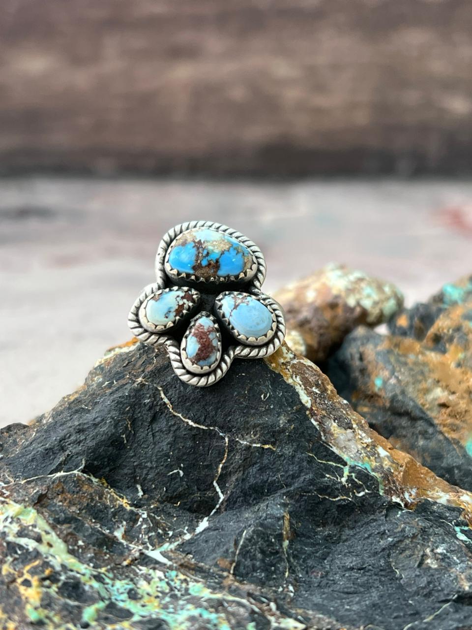 Handmade Sterling Silver Golden Hills Turquoise Adjustable Ring "Signed Nizhoni"