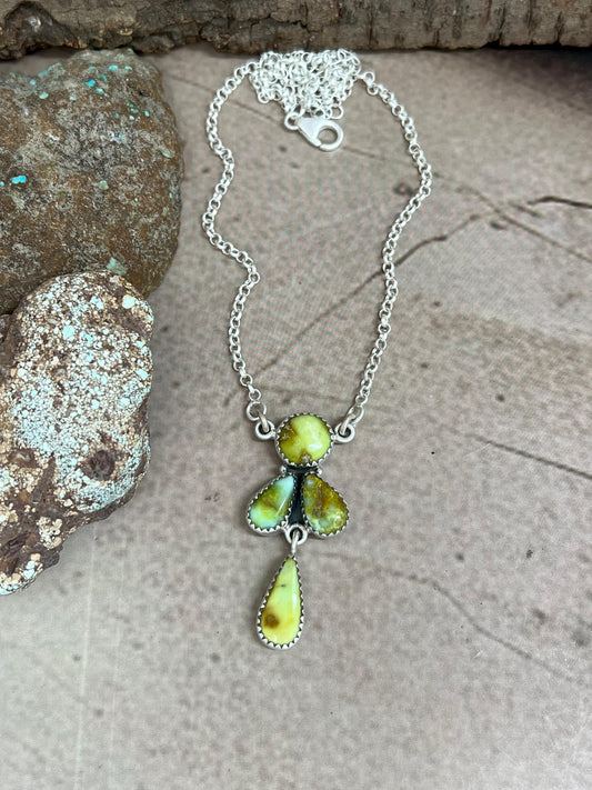Handmade Sterling Silver Palomino Turquoise Necklace with Signed Nizhoni