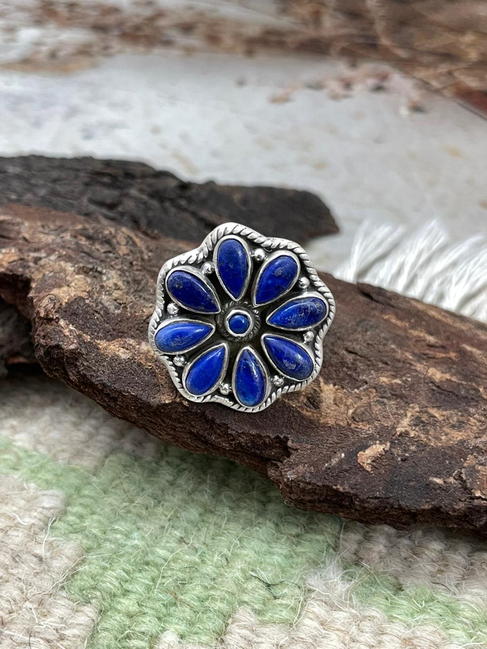 Handmade Sterling Silver Lapis Adjustable Ring "Signed Nizhoni"