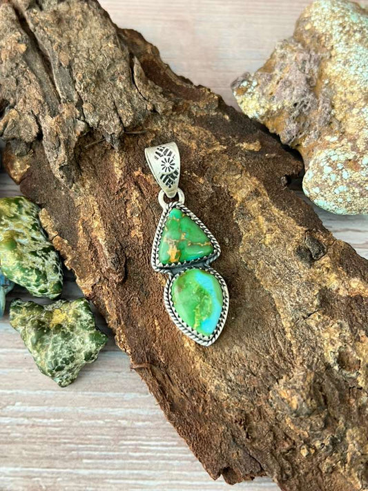 Handmade Sterling Silver Sonoran Mountain Turquoise Pendant with Signed Nizhoni