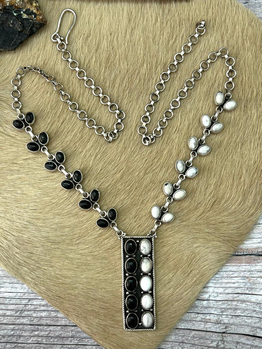 Handmade Sterling Silver White Buffalo Necklace "Signed Nizhoni"