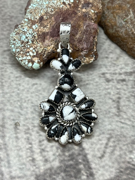 Handmade Sterling Silver White Buffalo Pendant with Signed Nizhoni