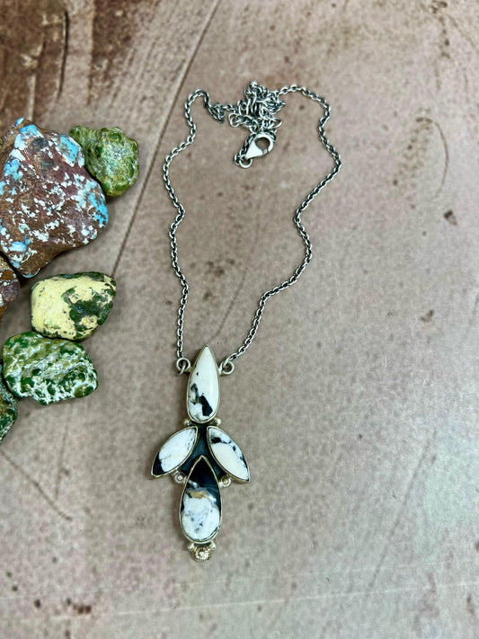 Handmade Sterling Silver White Buffalo Turquoise Necklace with Signed Nizhoni (5)