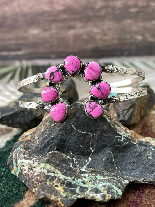 Handmade Sterling Silver Cherry Blossom Naja Cuff Bracelet "Signed Nizhoni"