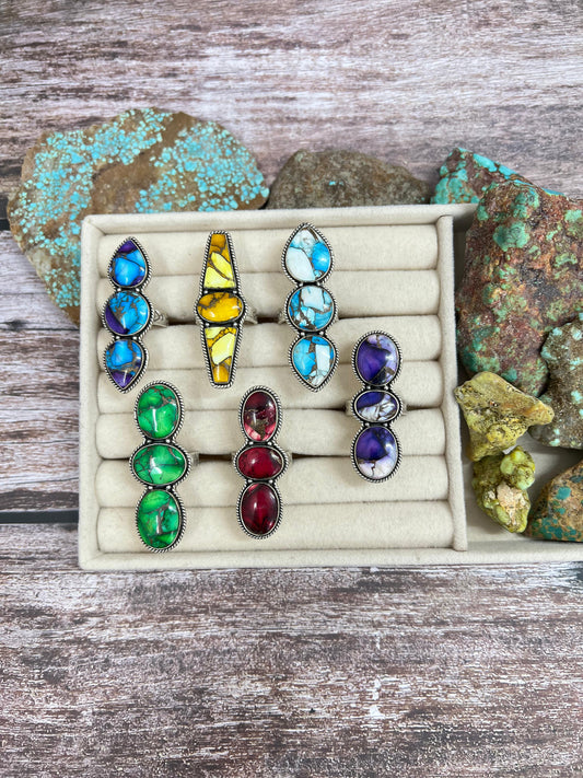 Handmade Sterling Silver Multi Stones Adjustable Ring with Signed Nizhoni
