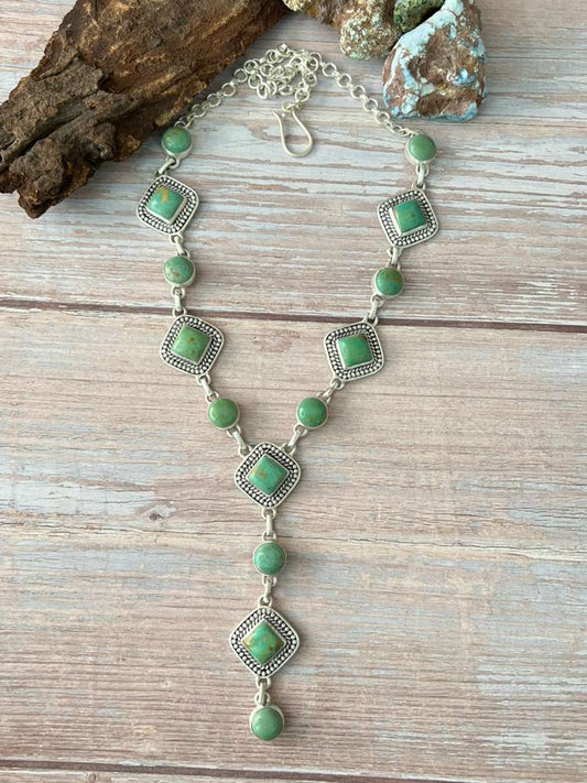 Handmade Sterling Silver Old Stock Royston Turquoise Necklace with Signed Nizhoni