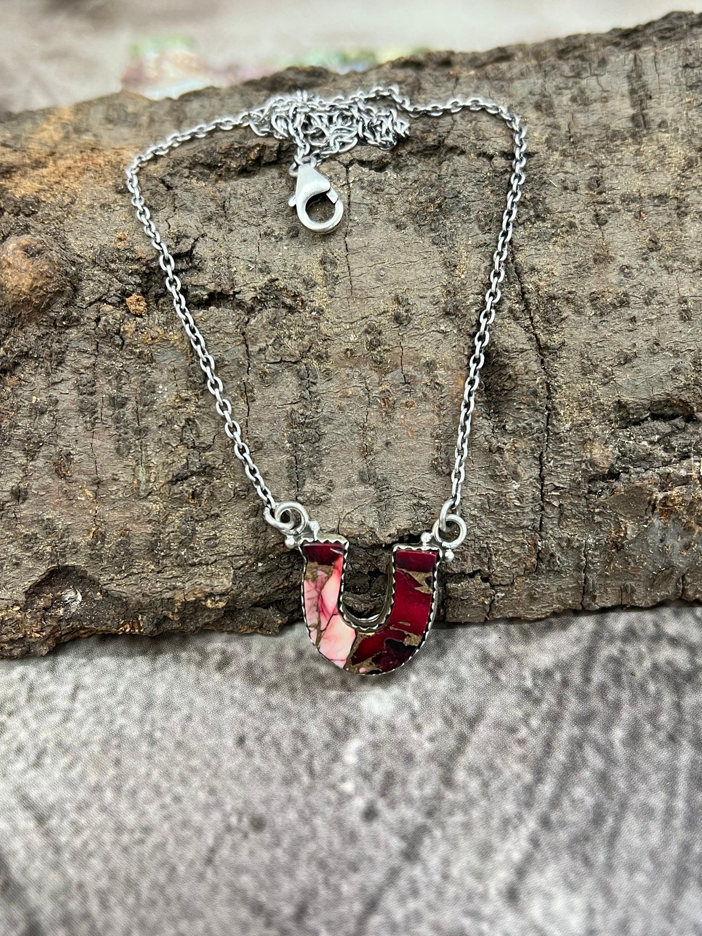 Handmade Sterling Silver Dahlia Rose Necklace with Signed Nizhoni