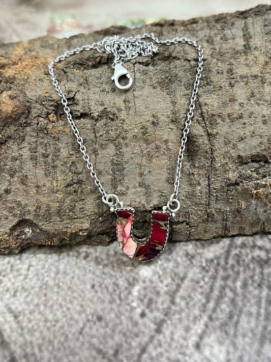 Handmade Sterling Silver Dahlia Rose Necklace with Signed Nizhoni
