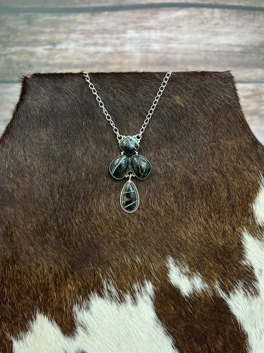 Handmade Sterling Silver Blackjack Turquoise Necklace Signed Nizhoni