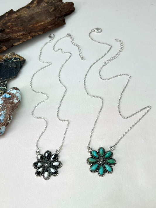 Handmade Sterling Silver White Buffalo and Kingman Turquoise Necklace "Signed Nizhoni"