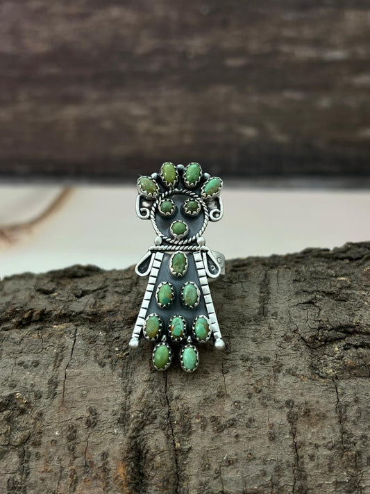 Handmade Sterling Silver Kingman Turquoise Adjustable Ring "Signed Nizhoni"