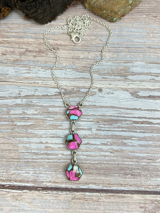 Handmade Sterling Silver Cotton Candy Turquoise Necklace with Signed Nizhoni