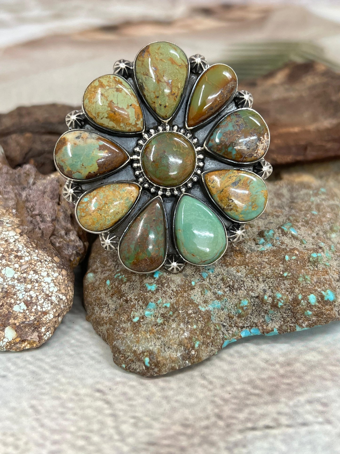 Handmade Sterling Silver Old Stock Royston Turquoise Adjustable Ring Signed Nizhoni (8)