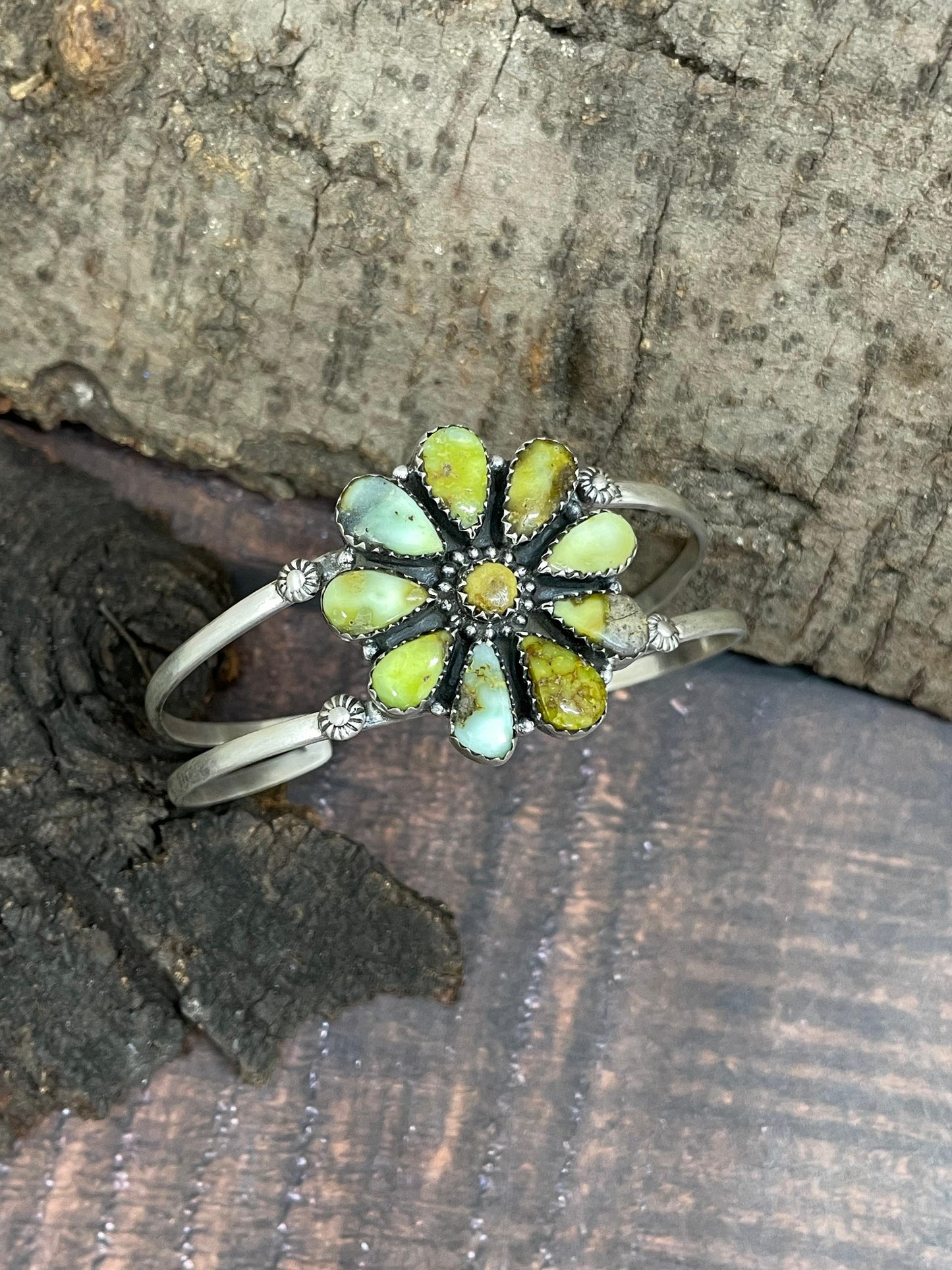 Handmade Sterling Silver Palomino Turquoise Bracelet with Signed Nizhoni