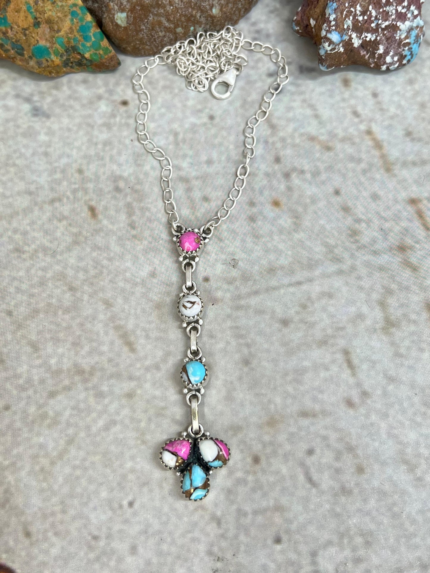 Handmade Sterling Silver Cotton Candy Necklace Signed Nizhoni (9)