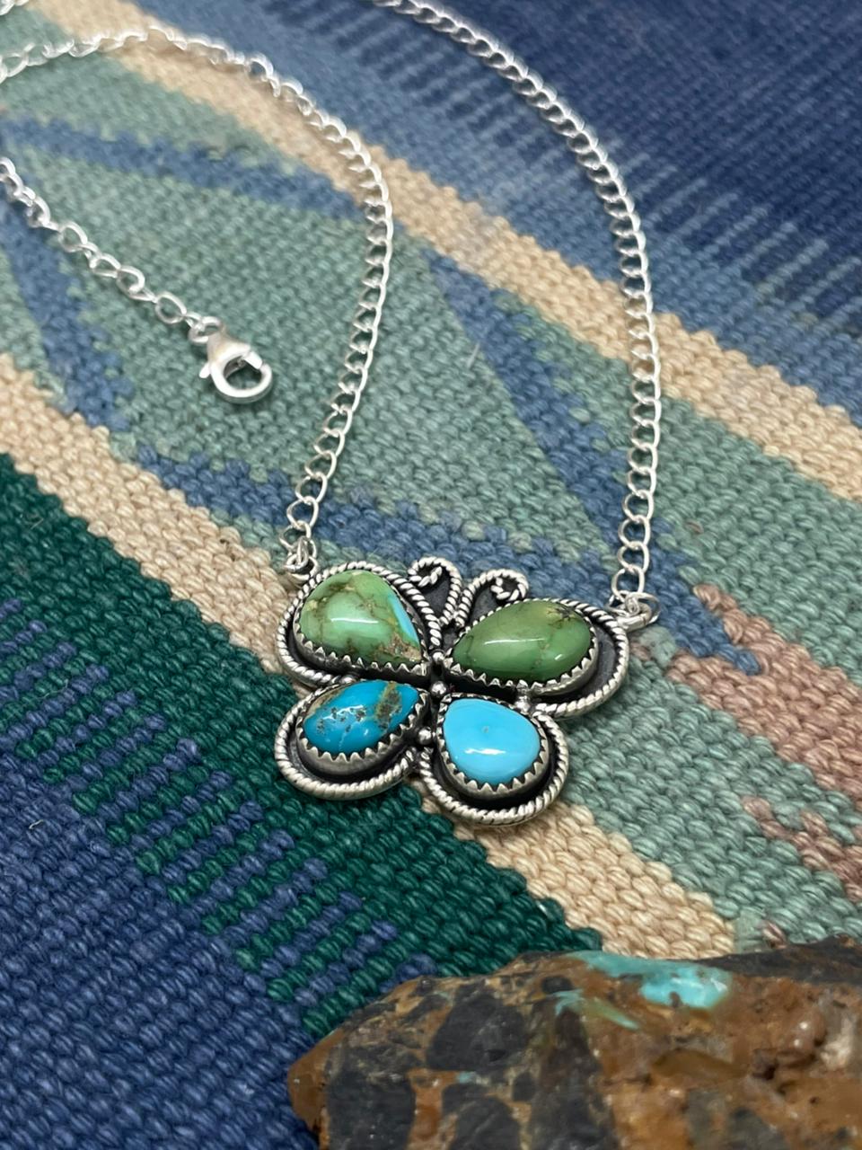 Handmade Sterling Silver Sonoran with White Water Turquoise Necklace "Signed Nizhoni"