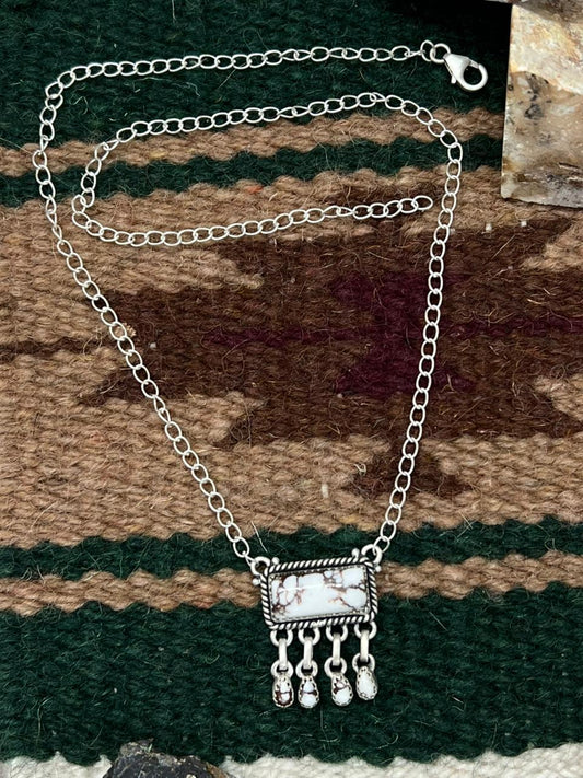 Handmade Sterling Silver Wild Horse Magnesite Necklace "Signed Nizhoni"
