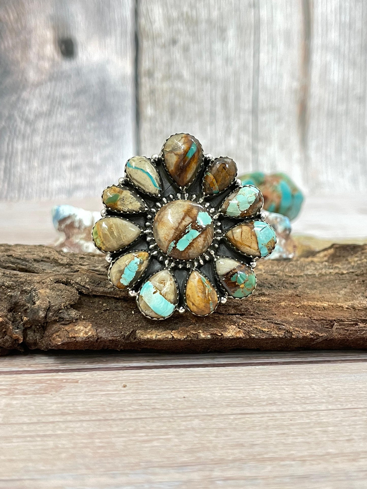Handmade Sterling Silver Ribbon Royston Adjustable Ring with Signed Nizhoni