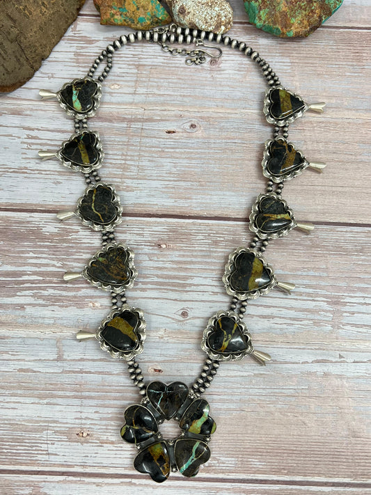Handmade Sterling Silver Black Jack Beaded Necklace with Signed Nizhoni