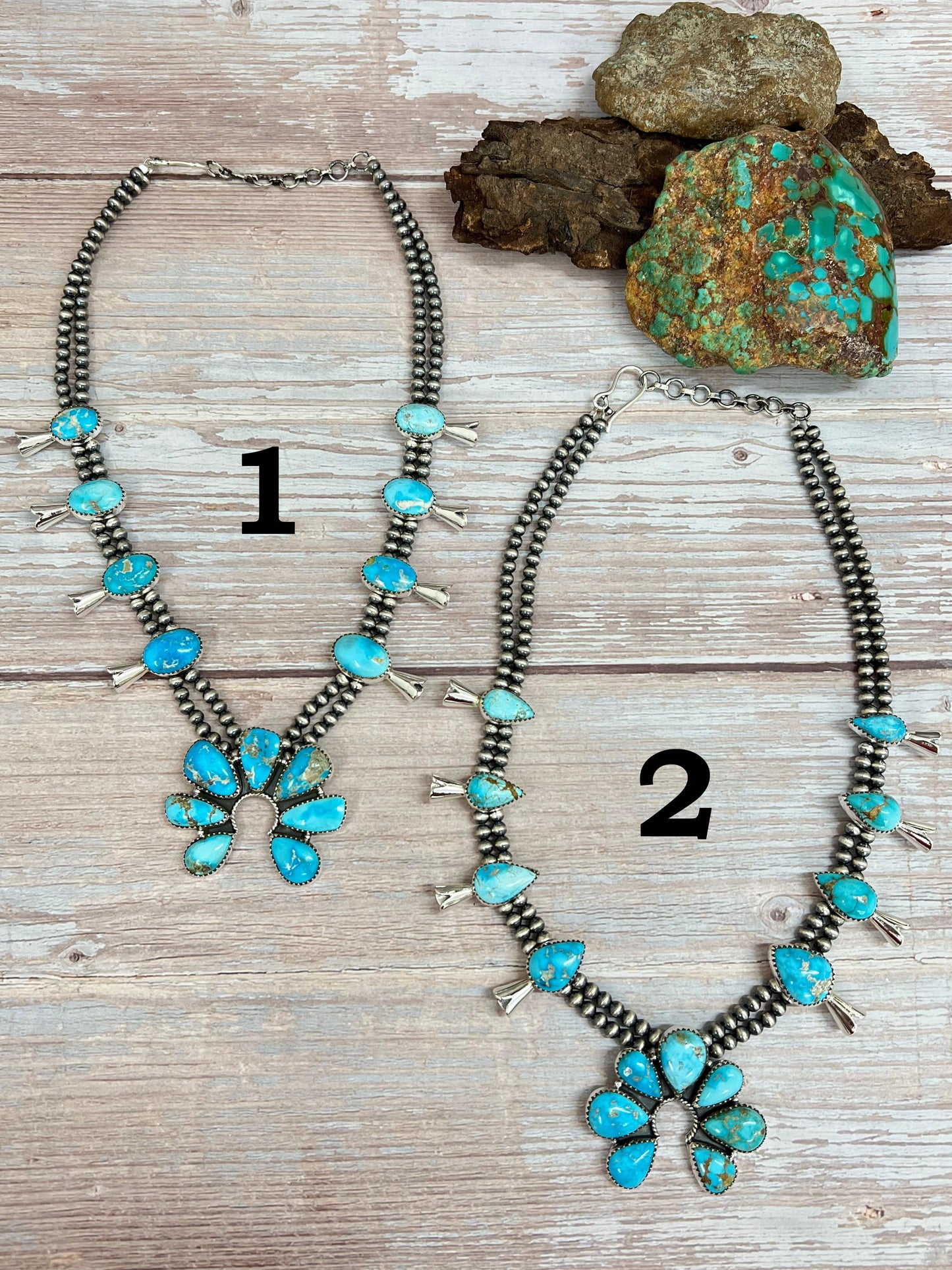 Handmade Sterling Silver White Water Beaded Squash Blossom Necklace with Signed Nizhoni