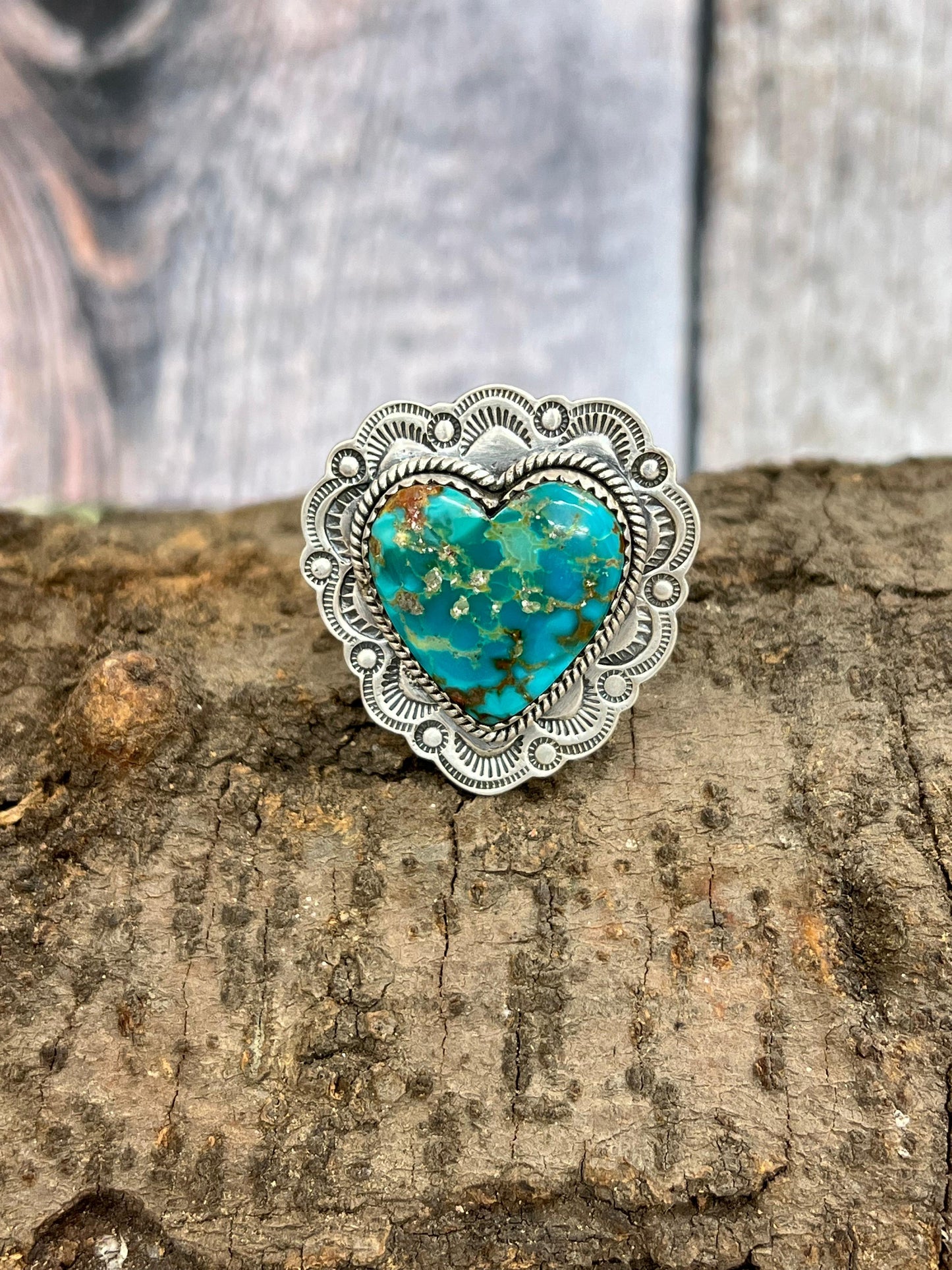 Handmade Sterling Silver Hardy Pit Heart Adjustable Ring with Signed Nizhoni