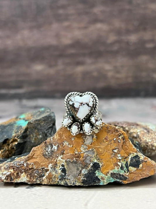 Handmade Sterling Silver Wildhorse Magnesite Adjustable Ring "Signed Nizhoni"
