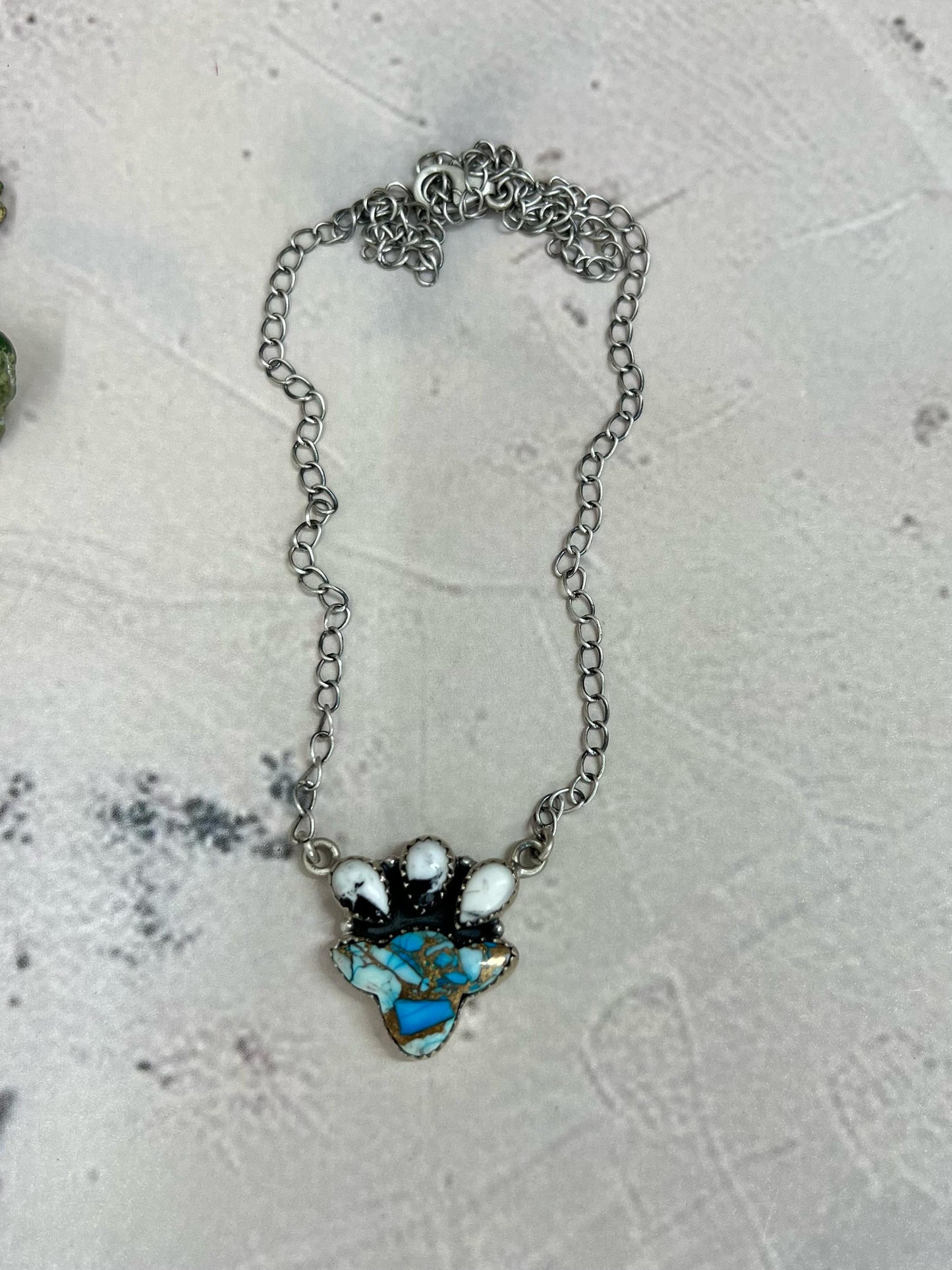 Handmade Sterling Silver Blue Ice Rose Dahlia with White Buffalo Necklace with Signed Nizhoni