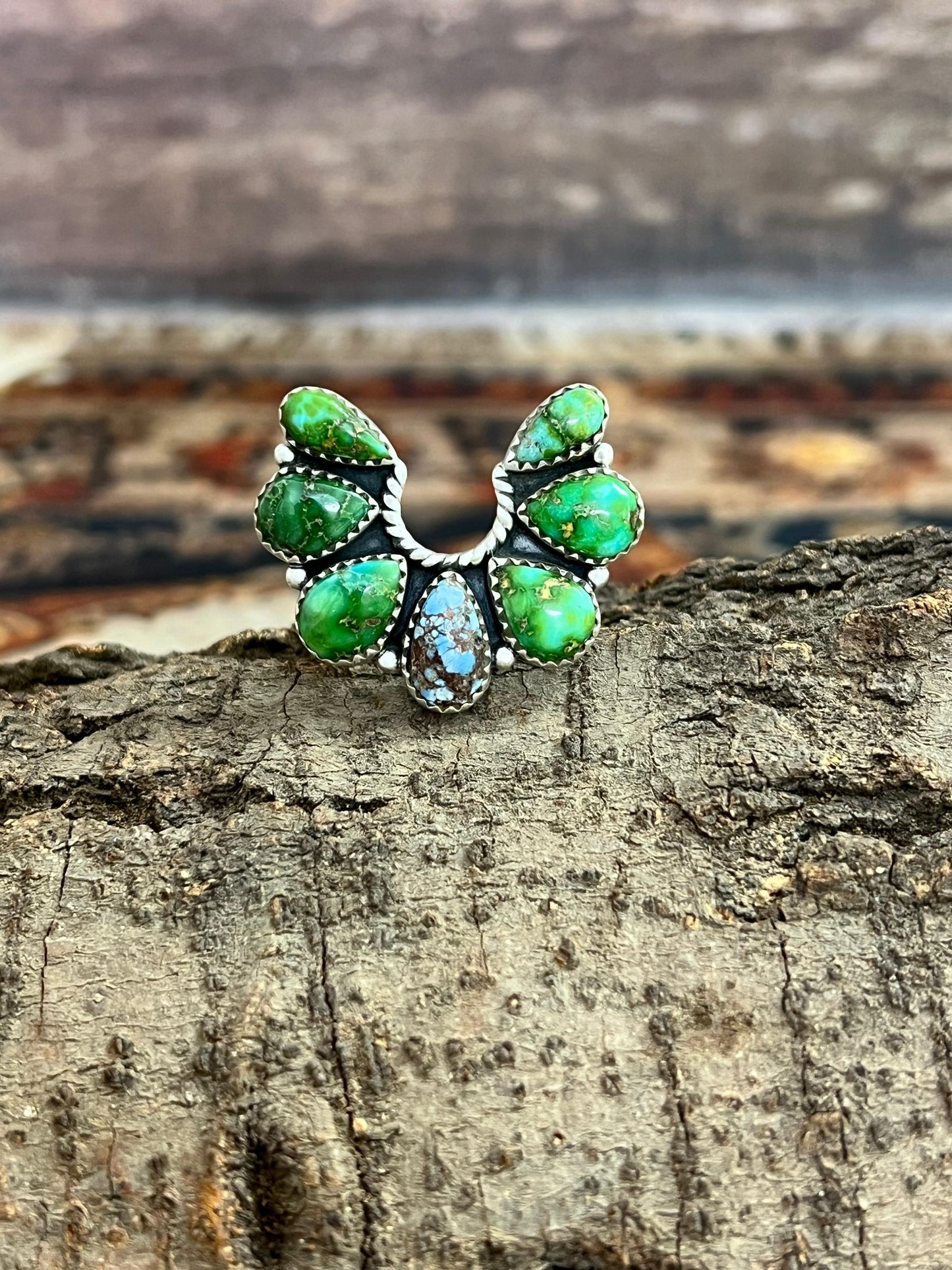 Handmade Sterling Silver Sonoran Mountain Turquoise, Golden Hills Turquoise Naja Adjustable Ring, Signed Nizhoni (8)