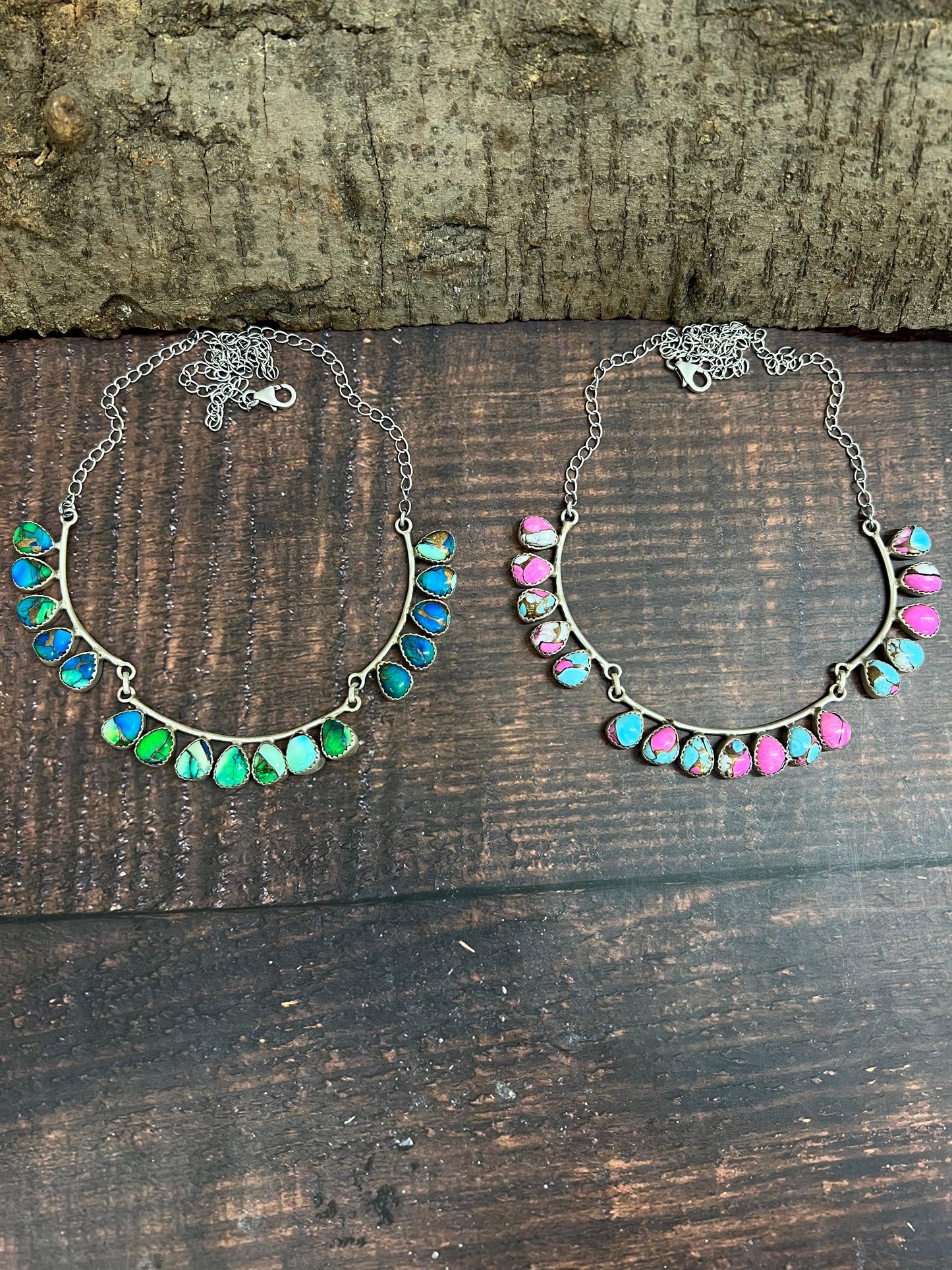 Handmade Sterling Silver Peacock Dahlia, Cotton Candy Turquoise Necklace with Signed Nizhoni