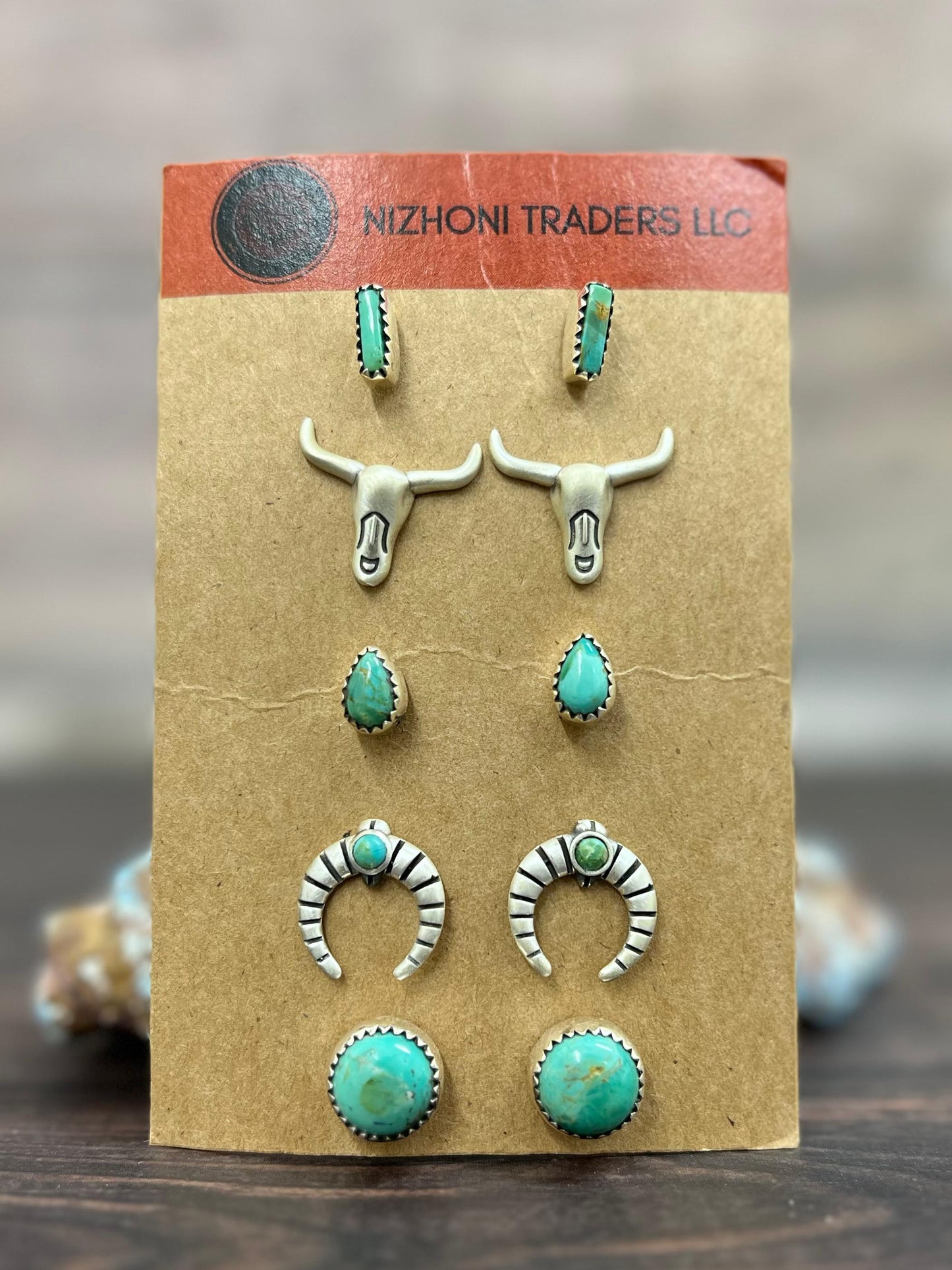 Handmade Sterling Silver and Kingman Turquoise Post Signed Nizhoni