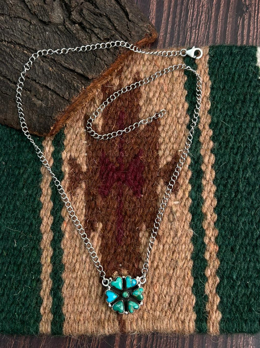 "Heart Collection" Handmade Sterling Silver Kingman Turquoise Heart Necklace "Signed Nizhoni"
