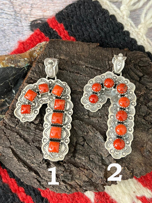 "Christmas Collection" Handmade Sterling Silver Coral Pendant "Signed Nizhoni"