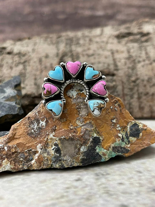 "Heart Collection" Handmade Sterling Silver Cotton Candy Adjustable Ring "Signed Nizhoni"