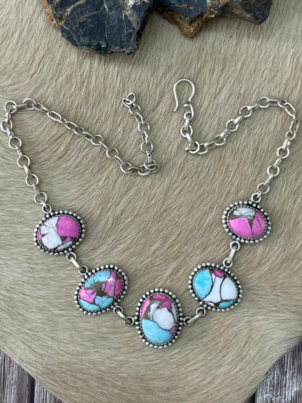 Handmade Sterling Silver Cotton Candy Choker Necklace "Signed Nizhoni"