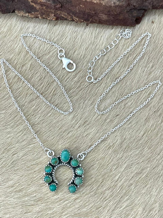 Handmade Sterling Silver Kingman Turquoise Naja Necklace "Signed Nizhoni"