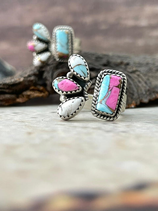 Handmade Sterling Silver Cotton Candy Adjustable Ring "Signed Nizhoni"