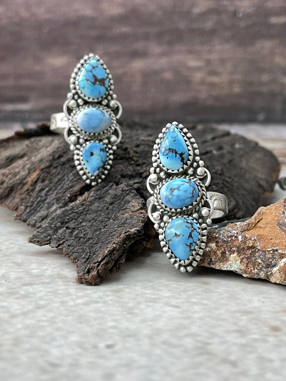 Handmade Sterling Silver Golden Hills Turquoise Adjustable Ring "Signed Nizhoni"