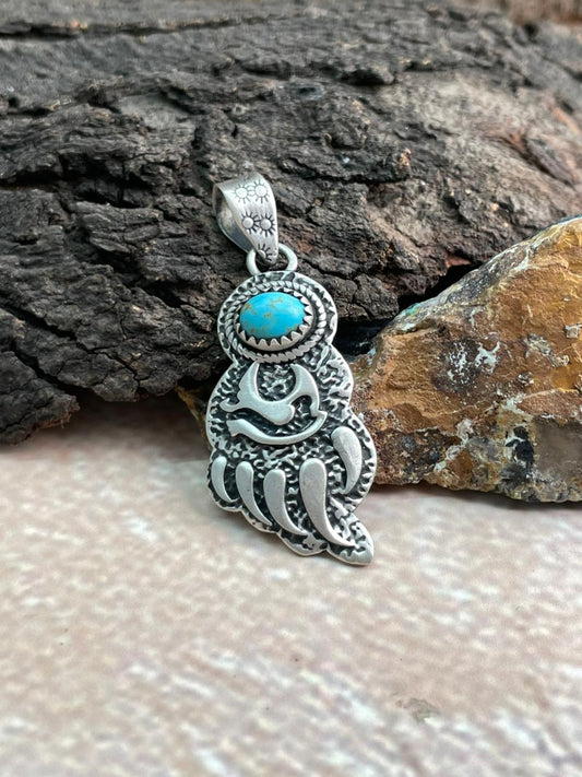Handmade Sterling Silver Kingman Turquoise Pendant "Signed Nizhoni" (4)