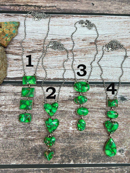 Handmade Sterling Silver Kelly Green Dahlia Necklace with Signed Nizhoni