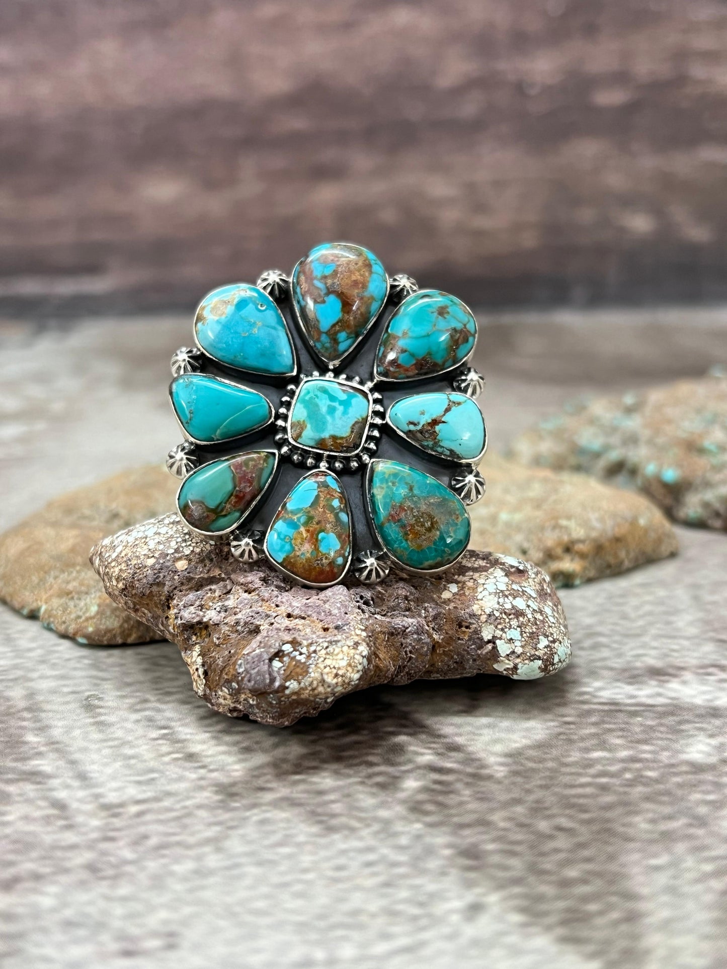 Handmade Sterling Silver Hardy Pit Adjustable Ring with Signed Nizhoni
