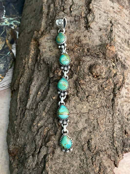 Handmade Sterling Silver Kingman Turquoise Pendant "Signed Nizhoni"