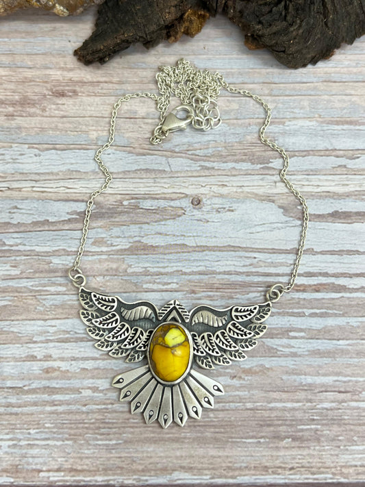 Handmade Sterling Silver Honey Dahlia Necklace with Signed Nizhoni