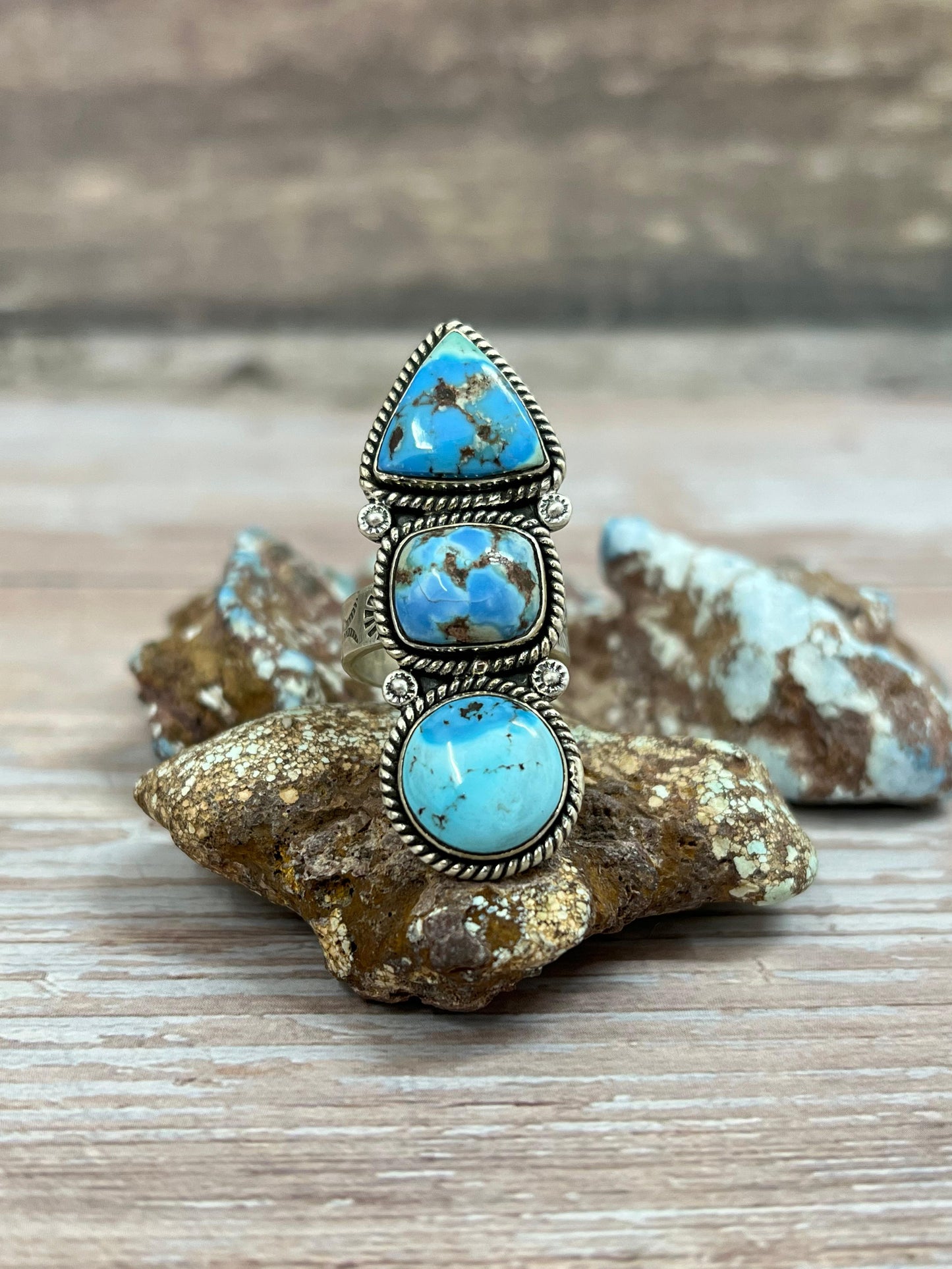 Handmade Sterling Silver Golden Hills Turquoise Adjustable Ring With Signed Nizhoni