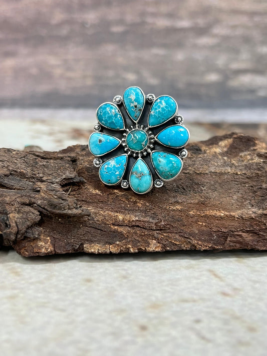Handmade Sterling Silver White Water Turquoise ring Signed Nizhoni