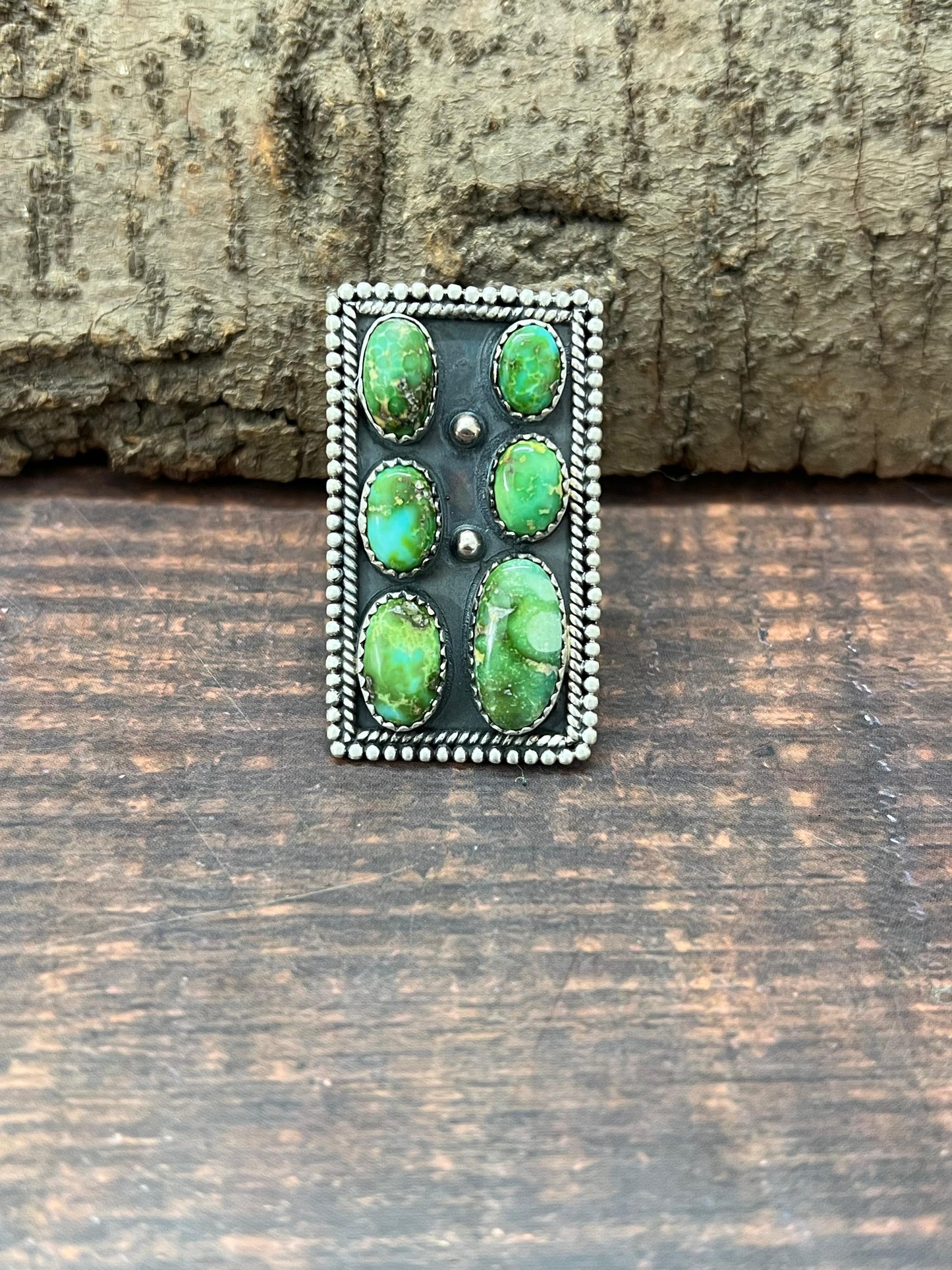 Handmade Sterling Silver Sonoran Mountain Turquoise Adjustable Ring with Signed Nizhoni (3)