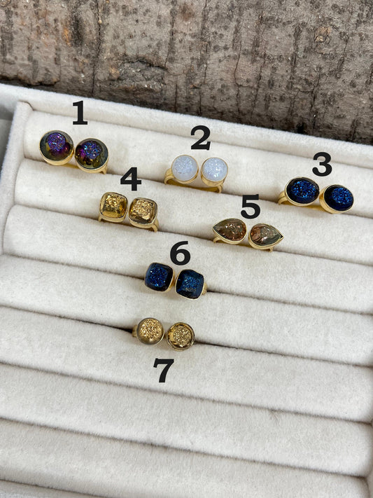 “The Boho Collection” Handmade Natural 2 Stone Druzy Adjustable Ring