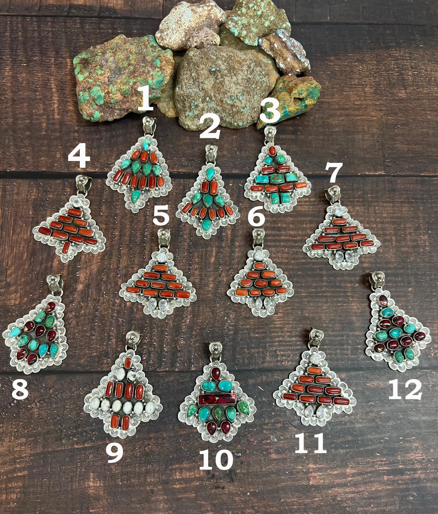 Handmade Sterling Silver Multi Stones Pendant, Signed Nizhoni