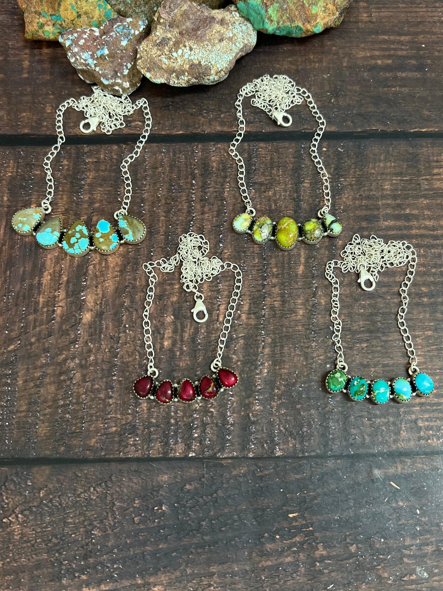 Handmade Sterling Silver Multistone Necklace with Signed Nizhoni