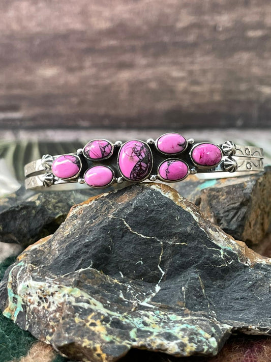 Handmade Sterling Silver Cherry Blossom Cuff Bracelet "Signed Nizhoni"