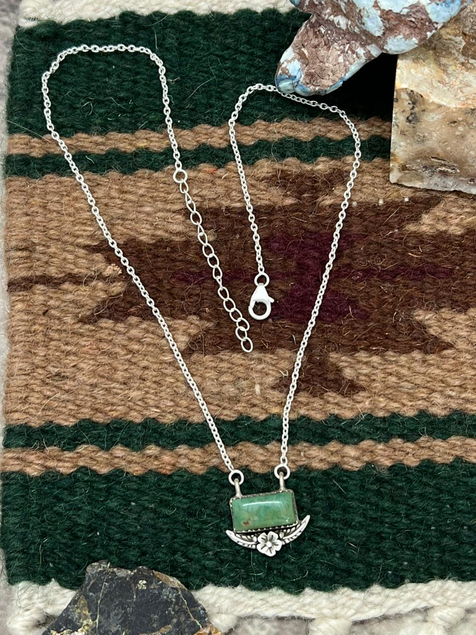 Handmade Sterling Silver Old Stock Royston Turquoise Bar Necklace "Signed Nizhoni"